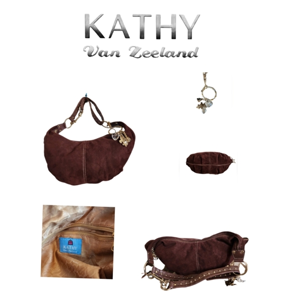 Kathy Van Zeeland Handbags - KATHY VANZEELAND BROWN FAUX SUEDE HOBO BAG